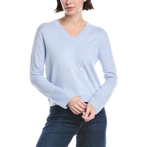 Wispr Womens  Flower Pointelle Back V-Neck Silk-Blend Sweater, Blue